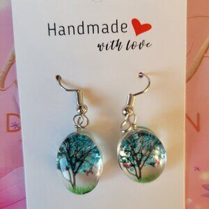 Silver Plated Turquoise Real Dried Flower Resin Earrings